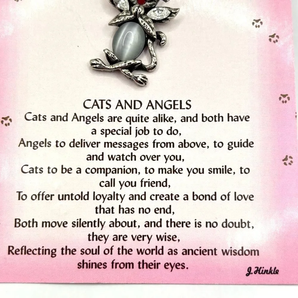 Silver Angel Cat Lapel Pin Rhinestone Animal Angel Brooch